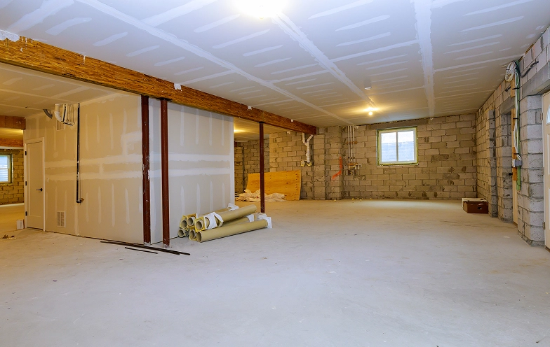 Unfinished basement with exposed walls and ceiling.