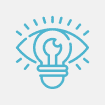 An eye combined with a light bulb symbolizing insight or innovation.