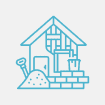 Illustration of a house under construction with building materials and tools.